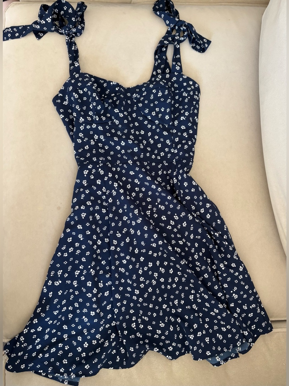 OAK + FORT Navy Blue Mini Dress with White Floral Print